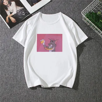 Vasarą Naujos O-kaklo Moterys T-Shirt Įdomus Katė Tom Pelės Jerry Mielas trumpomis Rankovėmis T-Shirt