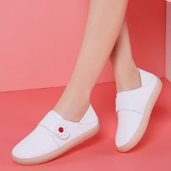 SNURULAN Moterų batai vientisos spalvos batai slaugytoja hook & loop balti bateliai moterims butas balta ligoninės darbo batai