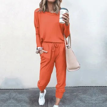 2020 m. Rudenį Atsitiktinis Moterų Nustatyti Laisvalaikio Long Sleeve Top Laisvi Marškinėliai Ir Kelnės ponios Kišenėje Homewear Dviejų dalių Sweatpants Rinkiniai#3