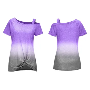 Naujas 2020 metų Vasaros Gradientas Spausdinti Moterų marškinėliai Seksuali Off Peties Nereguliarus trumparankoviai Kink T-shirt Mados tie dažai Stiliaus Tee