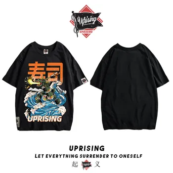 2021new Suši Ataka Kontrataka Maisto Ataka Sukilimo Japonų Gatvės Tendencija Originalus Hip-Hop, Punk vyriški trumpomis Rankovėmis T-shirt