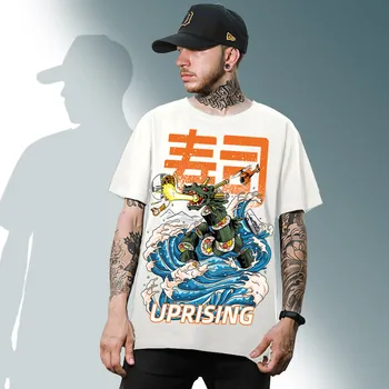2021new Suši Ataka Kontrataka Maisto Ataka Sukilimo Japonų Gatvės Tendencija Originalus Hip-Hop, Punk vyriški trumpomis Rankovėmis T-shirt