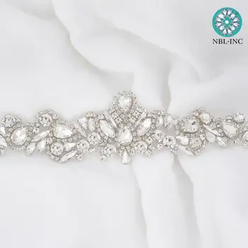(1PC) Rankų zawalcowany sidabro krištolas kalnų krištolas aplikacijos diržo nuotakos siūti geležies vestuvių suknelė WDD0996