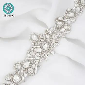 (1PC) Rankų zawalcowany sidabro krištolas kalnų krištolas aplikacijos diržo nuotakos siūti geležies vestuvių suknelė WDD0996