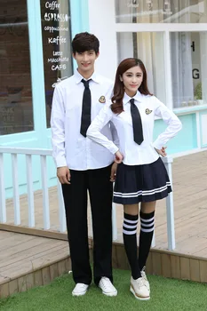 Korėjos uniformos Komplektas Mergaitėms balti Marškiniai, Sijonas, Studentas Marškinėliai, Kelnės japonijos mokyklinę uniformą berniukų cosplay kostiumas