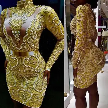 Aukštos Kokybės Skiedra Juodojo Aukso Ilgomis Rankovėmis Šviečia Duobute Suknelė Naktinis Klubas Šalies Šokėja Kostiumai