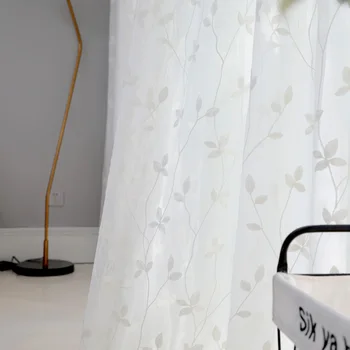 CITYINCITY Baltos Siuvinėtos Užuolaidos kambarį Sielovados Stiliaus lapų Tiulio, miegamojo Minkštas Tiulis virtuvės Individualų