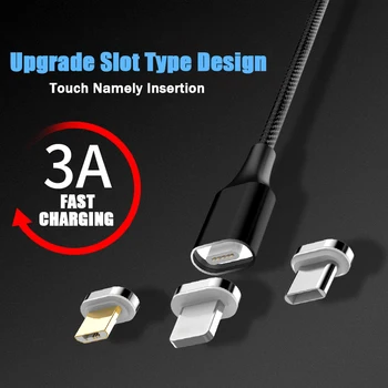 3A Magnetinio Micro USB C Tipo Kabelis, LED Apšvietimas, 