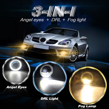 3-IN-1 Rūko žibintų Šviesos važiavimui Dieną Angel Eye Automobilių Projektorius LED Objektyvas DRL Už Ford Focus Tranzito Ranger Fusion C-Max 