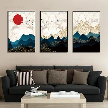 Abstraktus Peizažas Drobės Tapybos Kinų Stiliaus Kalnų Peizažas Meno Plakatas Sienos Nuotraukas, Skirtą Kambarį Namuose Apdaila