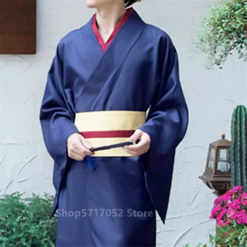 Samurajus Japonijos Vyrų Kimono Rytų Jinbei Haori Prabangus Retro Suknelė Yukata Karinio Jūrų Laivyno Diržo Ilgomis Rankovėmis Chalatas, Tradicinius Japonijos Drabužius