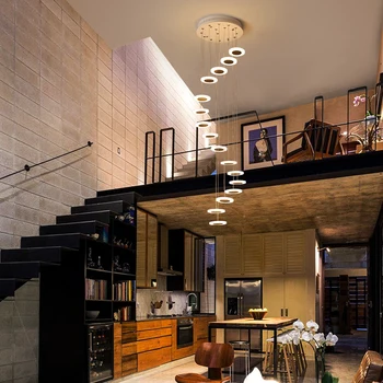 Modernios šviesos sukasi LED laiptai liustra kambarį kabo lempa Šiaurės restoranas dvipusis villa vidaus apšvietimas