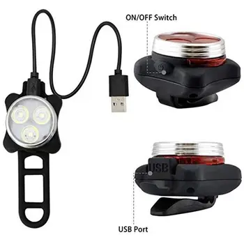 USB Įkrovimo Dviračių užpakalinis žibintas LED Dviračio Galinis Žibintas Dviračių Priekinių žibintų MTB Kelių Dviračių Žibintuvėlis Dviračių Šviesos Rinkinys, 4 Režimai, Re