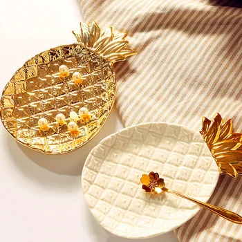 Kūrybos Aukso Ananasų Keramikos Saugojimo Dėklas Auksinis Ananasas Papuošalai Padėklų Maisto Padėklų Sausų Vaisių Plokštė Namų Apdailos Plokštės