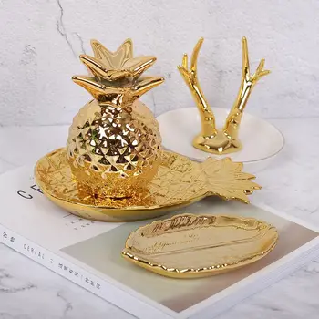Kūrybos Aukso Ananasų Keramikos Saugojimo Dėklas Auksinis Ananasas Papuošalai Padėklų Maisto Padėklų Sausų Vaisių Plokštė Namų Apdailos Plokštės