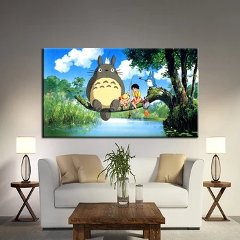 Šiuolaikinių Animacinių filmų Meno Drobė Paveikslų Hayao Miyazaki Totoro Plakatai ir Spausdina Cuadros Sienos Meno Nuotrauką Kambarį Namų Dekoro