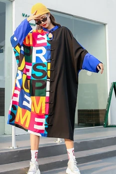 Vefadisa Moterų Didelio Dydžio Suknelė 2021 M. Rudenį ilgomis Rankovėmis Laišką Sujungimas Atspausdinta Marškinėliai Vidutinio ilgio Mados Tendencija Prarasti Suknelė LHX235