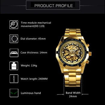 FORSINING Top Brand Prabanga Royal Žiūrėti Mens Skeletas Automatinis Mechaniniai Laikrodžiai, Auksiniai Nerūdijančio Plieno Dirželis Vyrų Riešo Žiūrėti