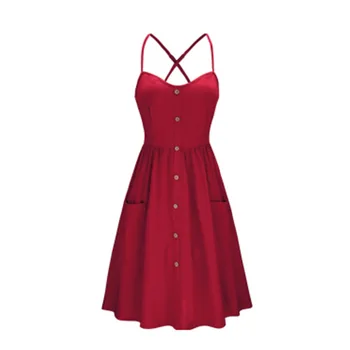 Drabužių OWLPRINCESS 2020 m. Vasarą nauju Moterų Suspender Suknelė vientisa spalva diržų suknelė Mygtuką suknelė
