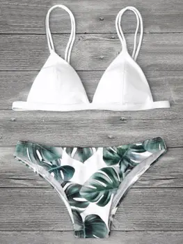 2vnt Moterims seksualus maudymosi kostiumėlį Push Up Paminkštintas Bikini Komplektas žalia lapų spausdinimo maudymosi Kostiumėliai, mažas juosmens, Maudymosi kostiumą, tvarstis backless paplūdimio