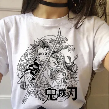 2021 90s Japonų Anime Moterų marškinėliai Juokinga Hot Demon Slayer Marškinėlius Grafinis TopStreetwear Punk Kimetsu Nr. Yaiba T-shirt
