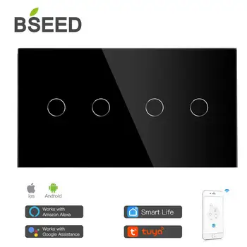 Bseed Smart 4 Gauja WifI Touch Kontrolės Jungiklis Dirbti Su Tuya157mm Šviesos Jungiklis Baltas Juodas Aukso Veidrodis Kristalų Skydelio Jungiklis
