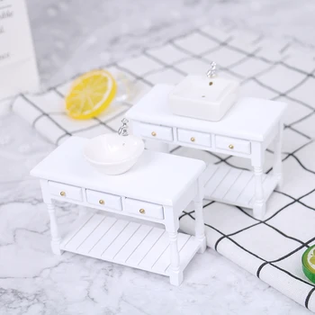 Lėlės Namas Medinis Miniatiūriniai Baltas Praustuvas Lentelė 1/12 Miniatiūriniai Modernaus Stiliaus Virtuvės Baldai Doll House Dekoro Vaikų Žaislas