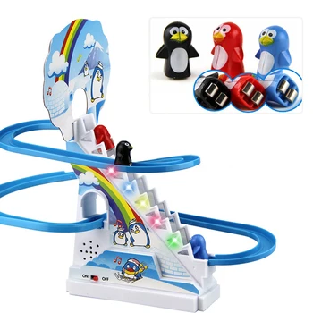 Dėlionės Pingvinas Skaidrių Elektros Geležinkelių automobiliu su Muzika Muzikiniai Žaislai, Laipioti Laiptais, Žaislai, Tėvų-Vaikų Bendravimą Vaikų Žaislas