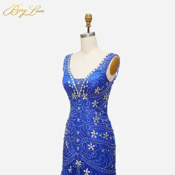 Elegantiška, Undinėlės Vakarinę Suknelę Sandėlyje Tamsiai Tamsiai Mėlyna Bridesmaid Suknelė Plius Dydis Kristalų Duobute Vestuvės Suknelės