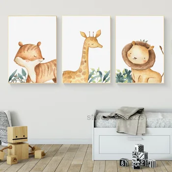 Gyvūnai, Įveisti Šiaurės Plakatas Žirafa Sienos Menas, Plakatų Ir Grafikos Liūtas Drobės Tapybos Kūdikių, Vaikų Kambarys Dekoro Fox Cuadros Neįrėminti