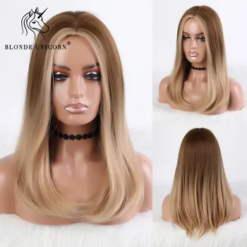 ŠVIESŪS VIENARAGIS Vidutinio Banguoti Sintetinių Plaukų Perukai Ruda Ombre Blond Vidurį Juoda / Balta Moterų Mergina Šalis arba Cosplay