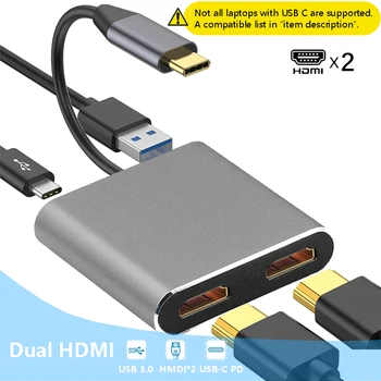 USB C Tipo Nešiojamas Docking Station Dual HDMI Dual Ekranas, USB 3.0 Hub Adapteris Dock for HP DELL XPS Paviršiaus Lenovo ThinkPad