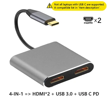 USB C Tipo Nešiojamas Docking Station Dual HDMI Dual Ekranas, USB 3.0 Hub Adapteris Dock for HP DELL XPS Paviršiaus Lenovo ThinkPad