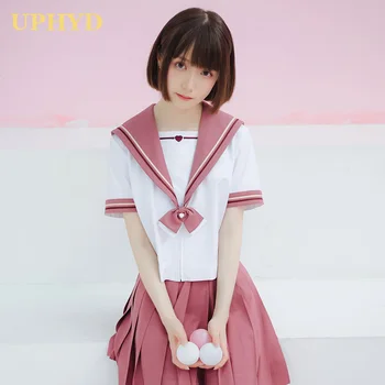 Naujas Mados Rožinė Japonija Vienodi Mokyklos Mergaičių Mielas Balti Marškiniai Klostuotas Sijonas Rinkiniai Japonų Anime Kostiumas Mokyklos Suknelė