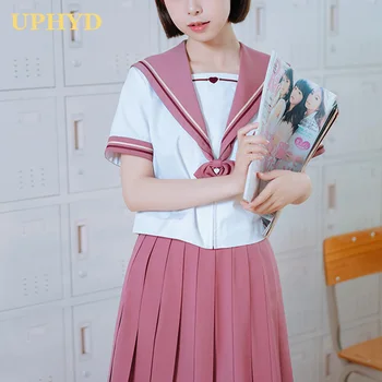 Naujas Mados Rožinė Japonija Vienodi Mokyklos Mergaičių Mielas Balti Marškiniai Klostuotas Sijonas Rinkiniai Japonų Anime Kostiumas Mokyklos Suknelė