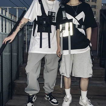 Juostelės Taktinis Techwear Drobės Raštą Spausdinti Hip-Hop Krūtinės Krepšiai Vyrų Japonija Stiliaus Peties Paketo Atsitiktinis Studentas Vyrų Streetwear