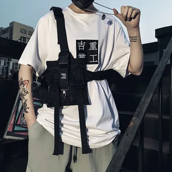 Juostelės Taktinis Techwear Drobės Raštą Spausdinti Hip-Hop Krūtinės Krepšiai Vyrų Japonija Stiliaus Peties Paketo Atsitiktinis Studentas Vyrų Streetwear