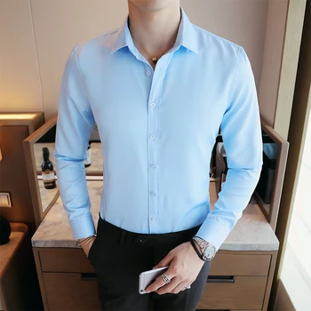 2020 m. Pavasario Vasaros Atsitiktinis Marškinėliai Vyrams Aukštos Kokybės Mens Suknelė Marškiniai Kietas Slim FiLong sleevet Vyrų ShirtM-5XL