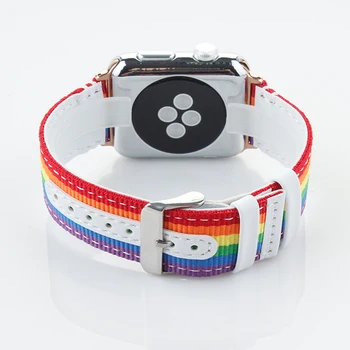 Pasididžiavimas vaivorykštė nailono Watchband dirželis apple laikrodžių dirželiai drobės juosta iwatch 3/2/1 38mm 42mm diržo apyrankė smart žiūrėti