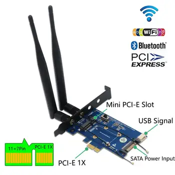 Mini PCI Express PCI-E 1x Adapteris su SIM Kortelės Lizdas WiFi 3G/4G/LTE Kortelės