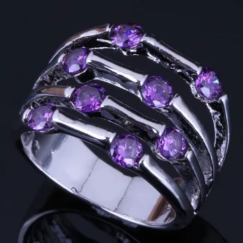 Galantiškas Violetinė Kubinis Cirkonis Sidabro Padengtą Žiedas V0559