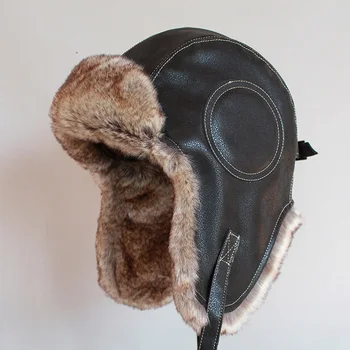Žiemos Ushanka Skrybėlę Vyrų, Moterų Pilotas Aviator Bombonešis Trapper Hat Dirbtiniais Kailiais Odos Sniego Kepurė su Ausų Atvartais