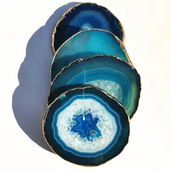 4pcs Dažytos Mėlynas Agatas Coastes Poliruoto Natūralaus Akmens kristalų Nereguliarus Padėkliukai Agatas Skiltelės Namų Puošybai