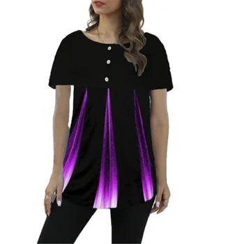 Nauja Vasaros Viršūnes 5XL Plius Dydis Moterų 3D Gradientas Marškinėliai Atsitiktinis Streetwear ilgomis Rankovėmis Prarasti Tshirts Mados Tees Moterų Drabužiai