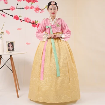 5Colors Azijos Klasikinis Tradicinis korėjiečių Hanbok Suknelė Moterims Mažumų Vestuvių Retro Išsiuvinėti Princesė Etape Šokių Drabužiai