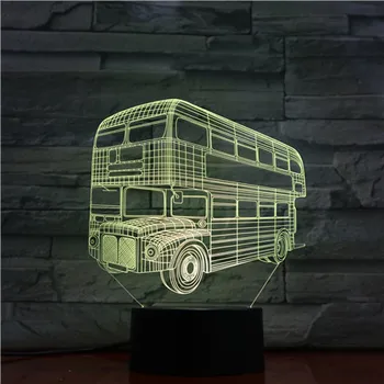 3D Lempos dviaukštis Autobusas Atmosferą Geriausia dovana Vaikams Baterija Spalva Keičiasi su Nuotolinio Led Nakties Šviesos Lempos