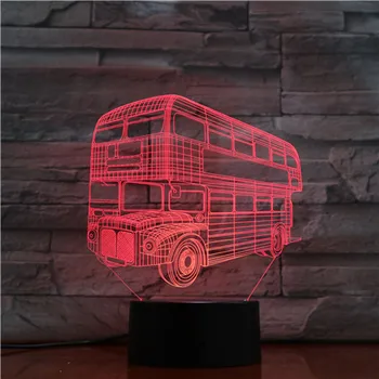 3D Lempos dviaukštis Autobusas Atmosferą Geriausia dovana Vaikams Baterija Spalva Keičiasi su Nuotolinio Led Nakties Šviesos Lempos