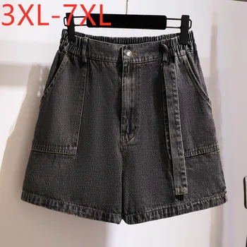 Nauja merginų vasaros plius dydis džinsinio šortai moterims didelių palaidų atsitiktinis pločio kojų medvilnės juoda kišenėje džinsai, šortai, 4XL 5XL 6XL 7XL