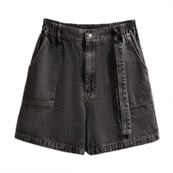 Nauja merginų vasaros plius dydis džinsinio šortai moterims didelių palaidų atsitiktinis pločio kojų medvilnės juoda kišenėje džinsai, šortai, 4XL 5XL 6XL 7XL