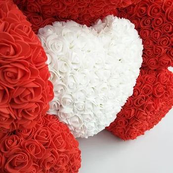 Meškiukas pakilo ant širdies dirbtinių rožių putų rožės, gėlės Valentino Dienos dovanos Motinos Diena 65 cm gėlės
